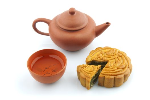 Moon Cake and Tea Set of Mid Autumn Festival