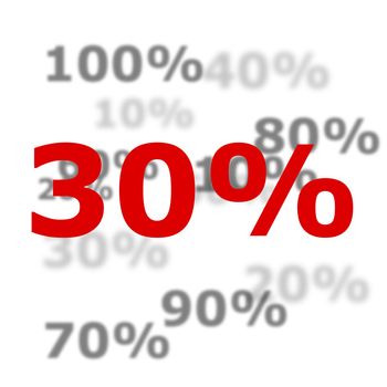 30 percent discount or sale concept with red number