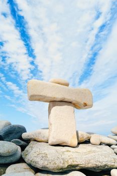Balancing of stones on the sea coast
