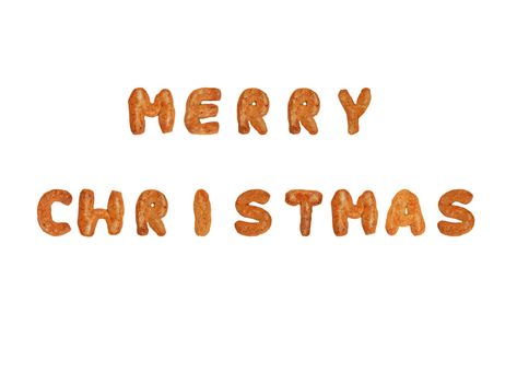 Merry Christmas written with gingerbread biscuits