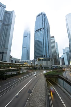 traffic in hong kong at day and mist