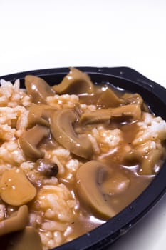 Mushrooms and rice on the withe background