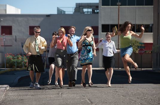 Happy group of people love to have fun and exercise.