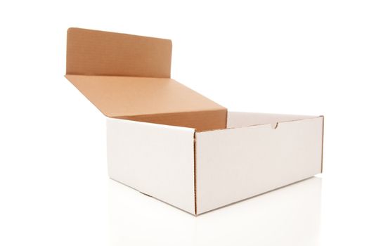 Blank White Cardboard Box Opened Isolated on a White Background.