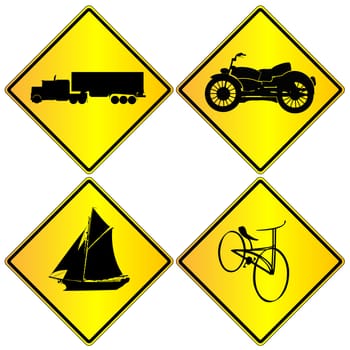 Metalic transport signs set, isolated objects over white background