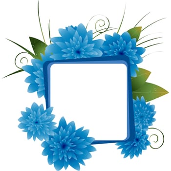 Pattern with blue flowers and text label