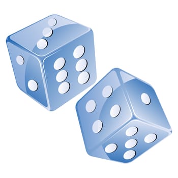 Blue dices, isolated objects against white background