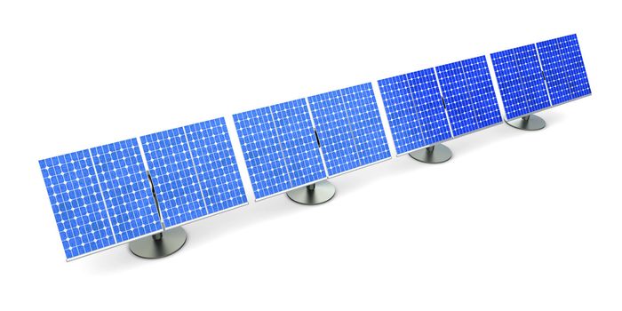 3D rendered Illustration. A line of solar panels, isolated on white.