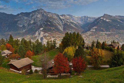 A swiss alps village in Autumn
