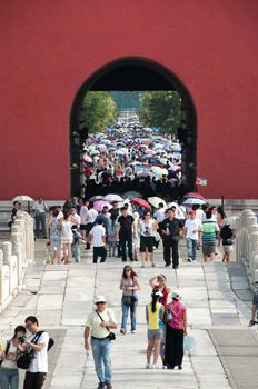 Tourists at the entrance to The Forbidden City in Beijing, China, July 20 2010. To relieve congestion 70% of the Forbidden City is to open to the public by 2020, instead of the current 30%.