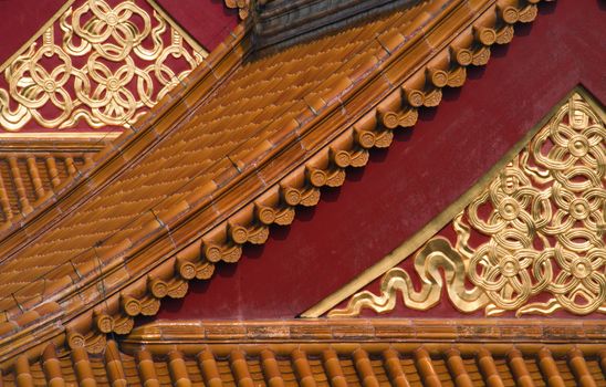 Close-up of the Rooftops with the Forbidden City, Beijing, China