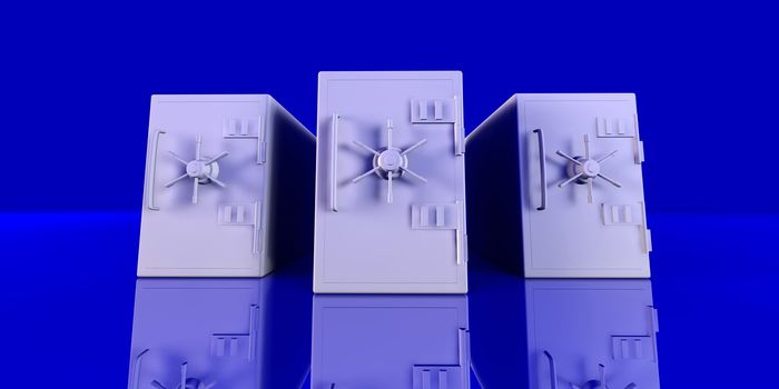 3D Illustration. Three Safes in a surreal blue Environment.
