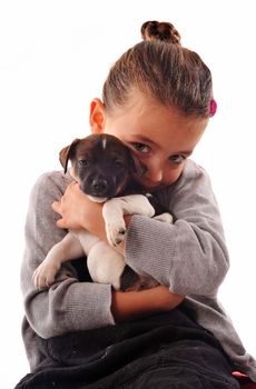 little girl and her puppy purebred jack russel terrier
