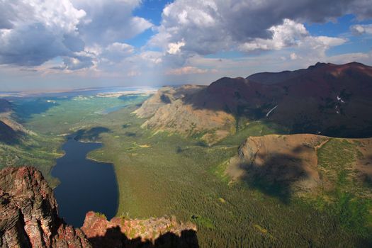 Spectacular view of Two Medicine Lake from the top of Mount Sinopah - Glacier National Park.