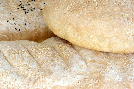 Three loaves of bread close up macro