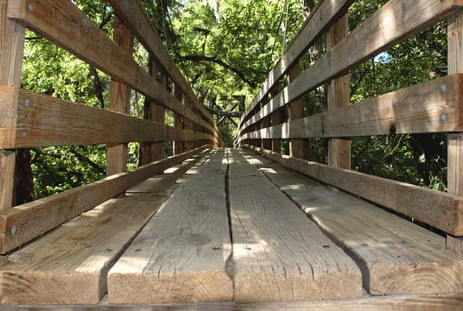 wooden suspension bridge in park