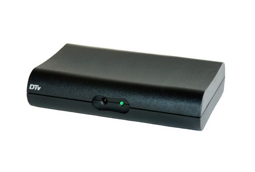 black digital tv converter box isolated on white