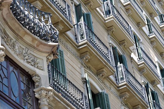 Apartment Building Balcony Detail in Barcelona Spain