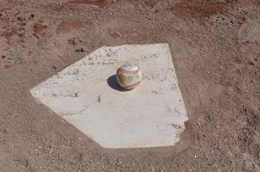 Old Baseball Close Up on Home Plate