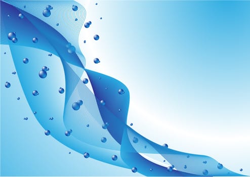 abstract blue background as waves with water drops vector