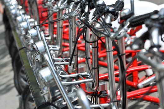 Red Tourist Bicycles in Barcelona Spain