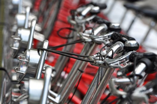 Red Tourist Bicycles in Barcelona Spain