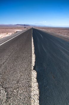 Highway leading into the Atacama Desert in Chile 