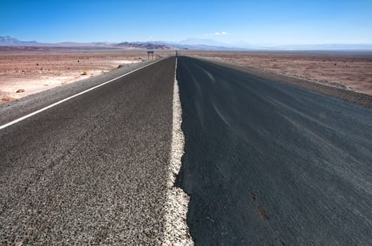 Highway leading into the Atacama Desert in Chile 