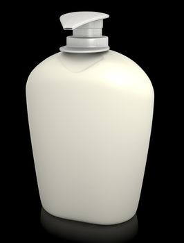 Bottle of liquid soap against a black background. 3D rendered image.
