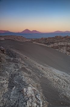 Beautiful sunset at Moon Valley in the Atacama Desert, Chile 