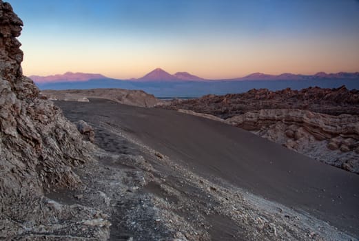 Beautiful sunset at Moon Valley in the Atacama Desert, Chile 