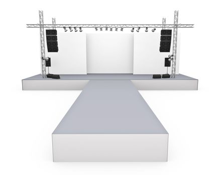 Empty fashion show stage with runway. 3D rendered image.
