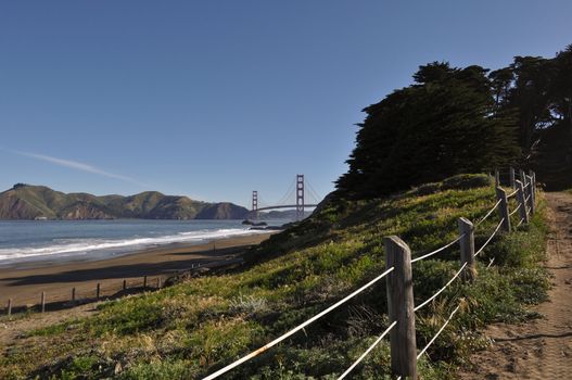 Golden Gate Bridge view from Trail from Baker Beach
