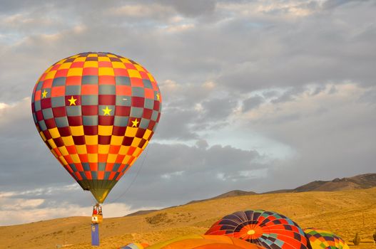 RENO, NEVADA - SEPT 12:Hot air balloons in flight Sept 12, 2009 in Reno. The Great Reno Balloon Race is the largest free hot air ballooning event in the US with more than 100 Balloons flying each year