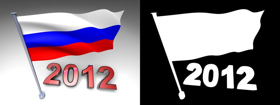 2012 design and Russia flag on a pole with alpha channel
