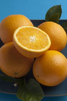 Oranges on blue background