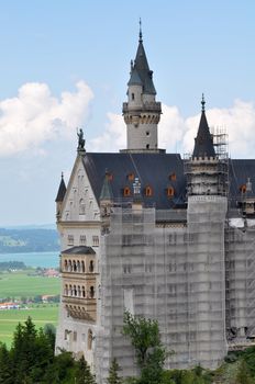 German Neuschwanstein Castle in Bavaria under construction