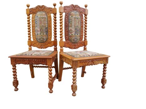 Two Antique Ornate Chairs isolated with clipping path
