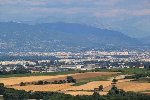 View of Geneva canton with its city and rural area, Switzerland