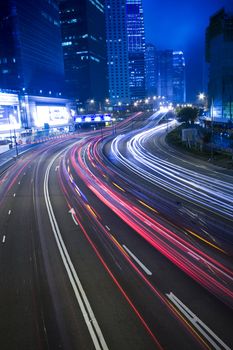 traffic in city at night in hong kong