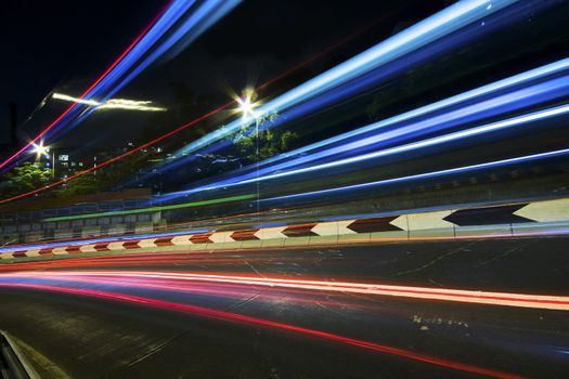 traffic in city at night in hong kong