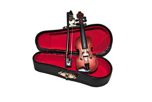 Case and violin, isolated on white background.