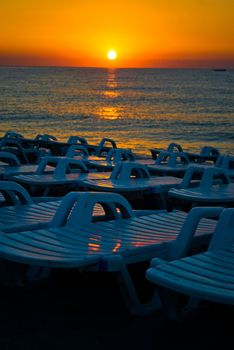 Private lounge with beach chairs on the Black Sea coastline