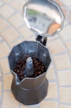 Shot of coffee maker, espresso machine on the table