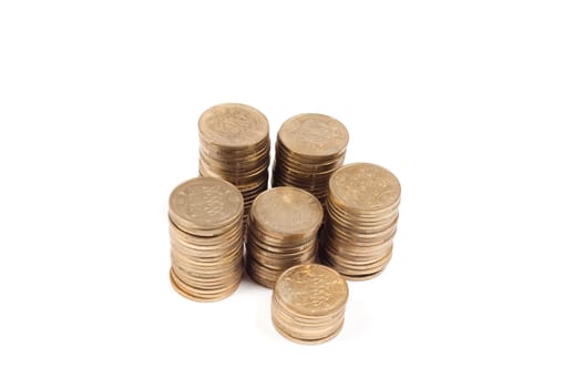 Shot of coins towers isolated on white