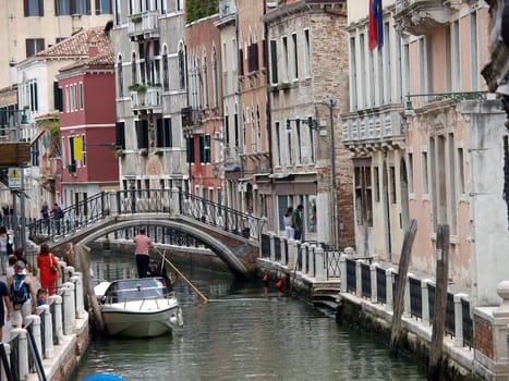 Typical view of narrow channel in Venice