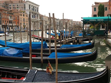 Venice - Parking gondolas nearby Rialto Bridge