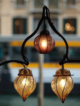 Atmosphere of Canal Grande by lamplight - Venice Italy