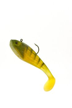 An artificialfishing lure resembling a baby bass