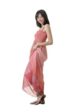 Full length portrait of Asian beautiful woman isolated on white background.